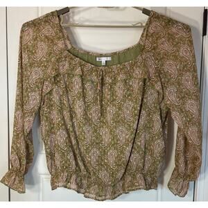 DR2 Daniel Raiin Green & Pink Paisley Elastic Waist Sleeve & Neck Top XXL